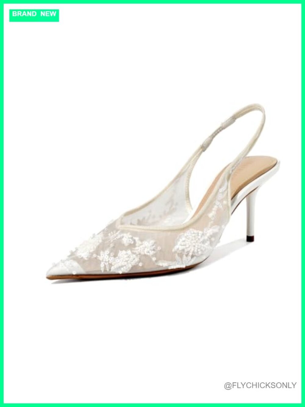 Lace Mesh Slingback Kitten Heel Pumps Pointed Toe Dress Shoes